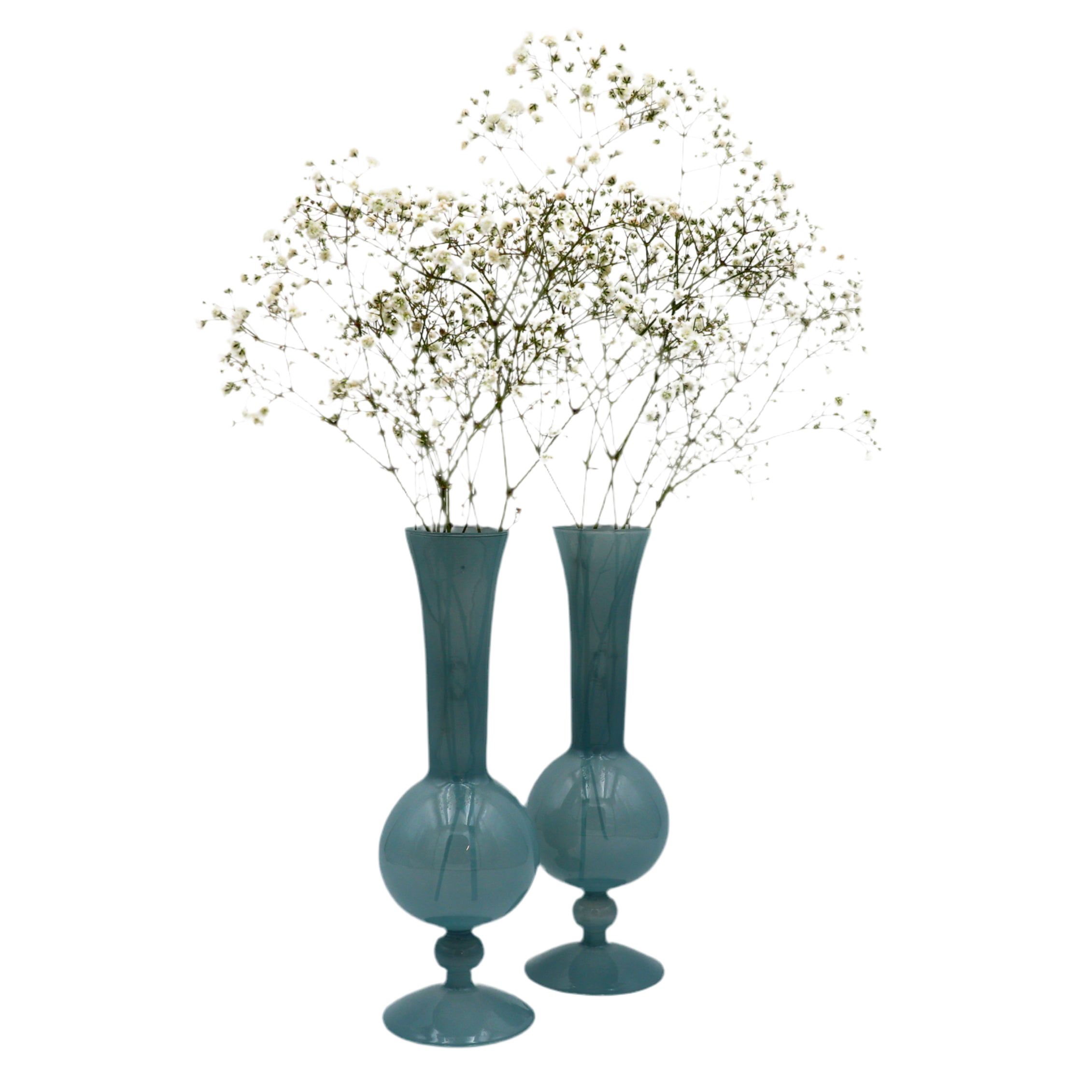 Frosted Blue Haze Glass Vase | Set of Two