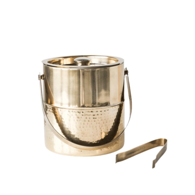 Brass Ice Bucket with Tongs