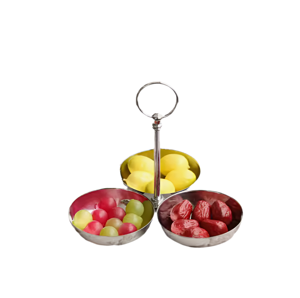 Elegant Triple Bowl Fruit Nuts and Snack Serving Tray