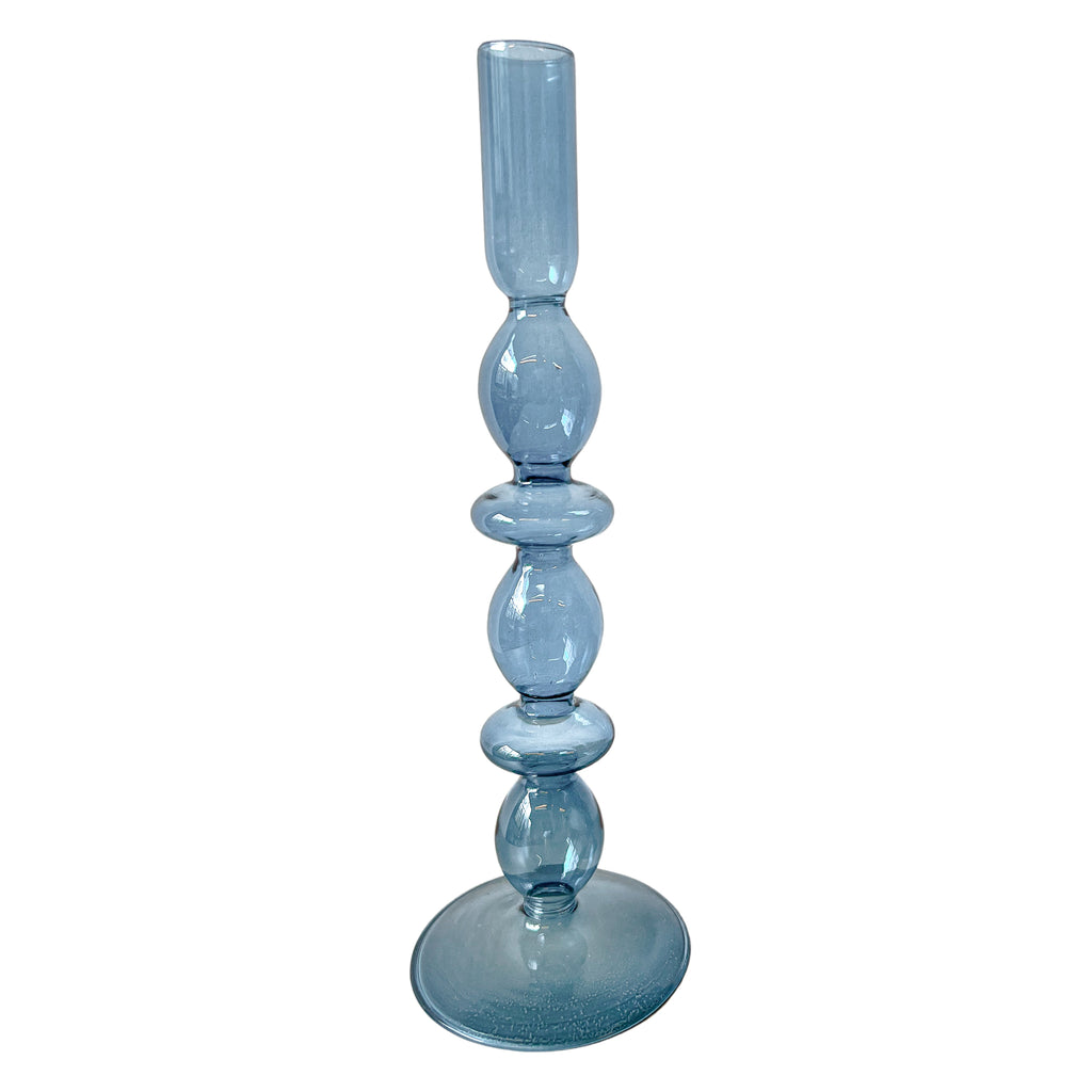 Azure Blue Glass Candle Holder | Set of Two
