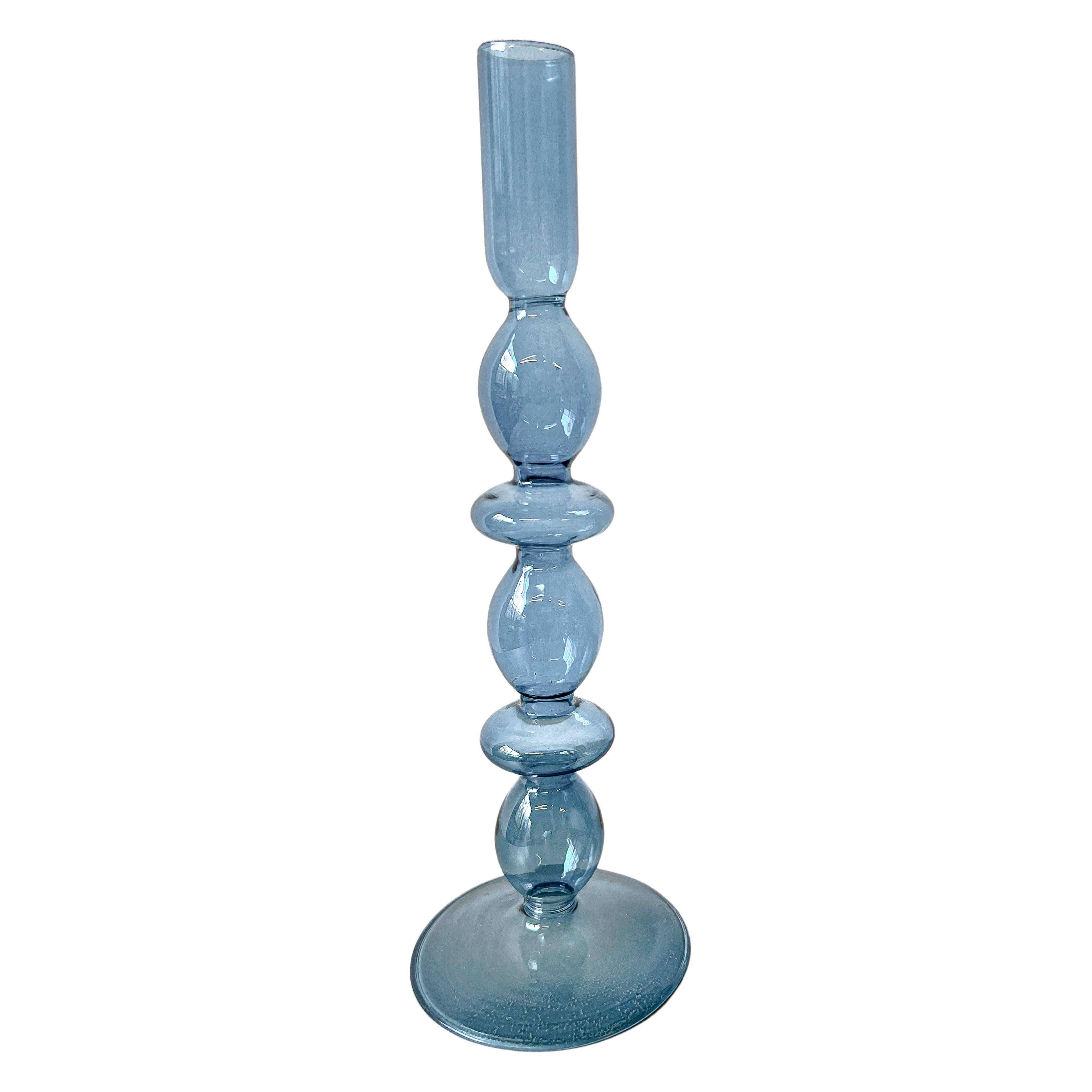 Azure Blue Glass Candle Holder | Set of Two