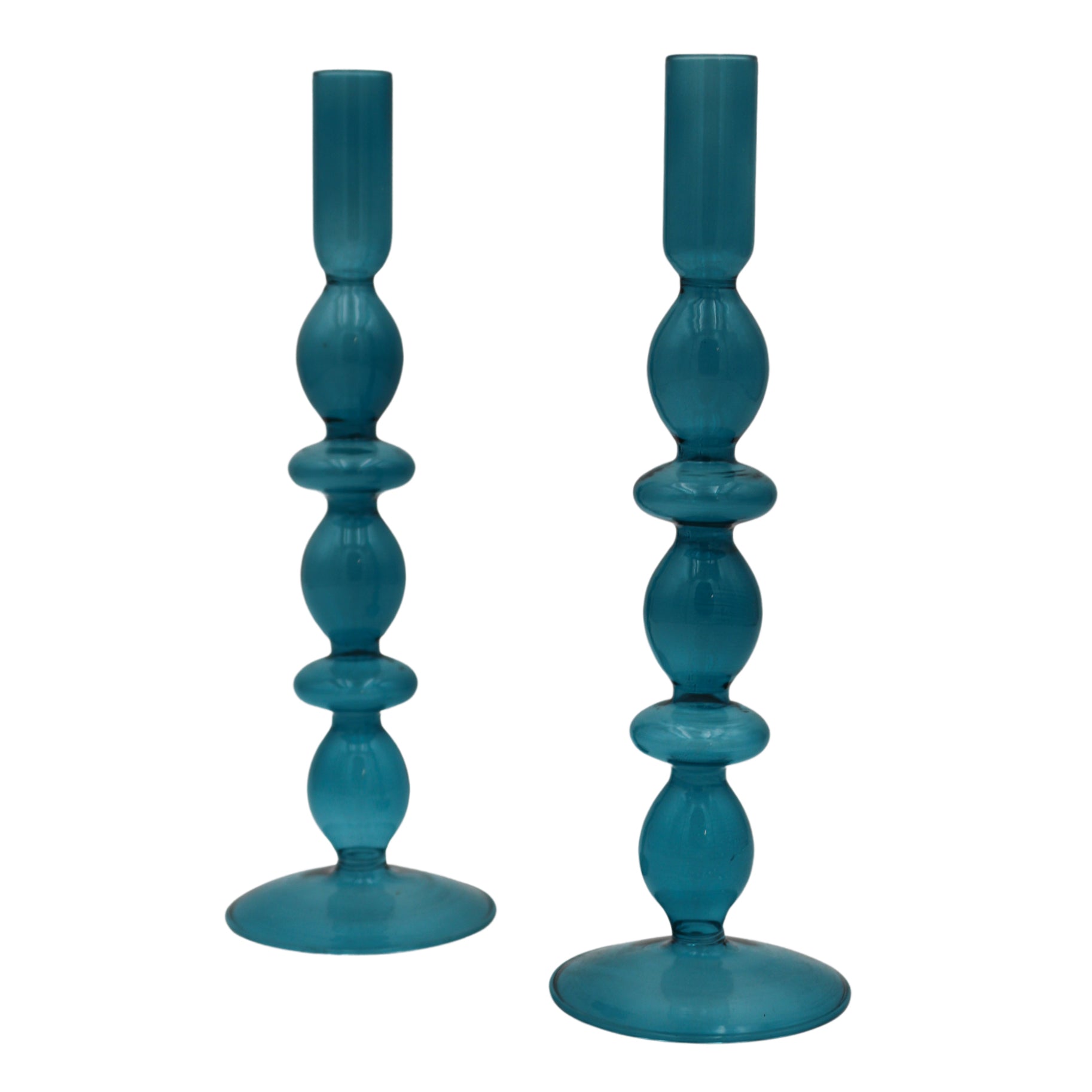 Azure Blue Glass Candle Holder | Set of Two