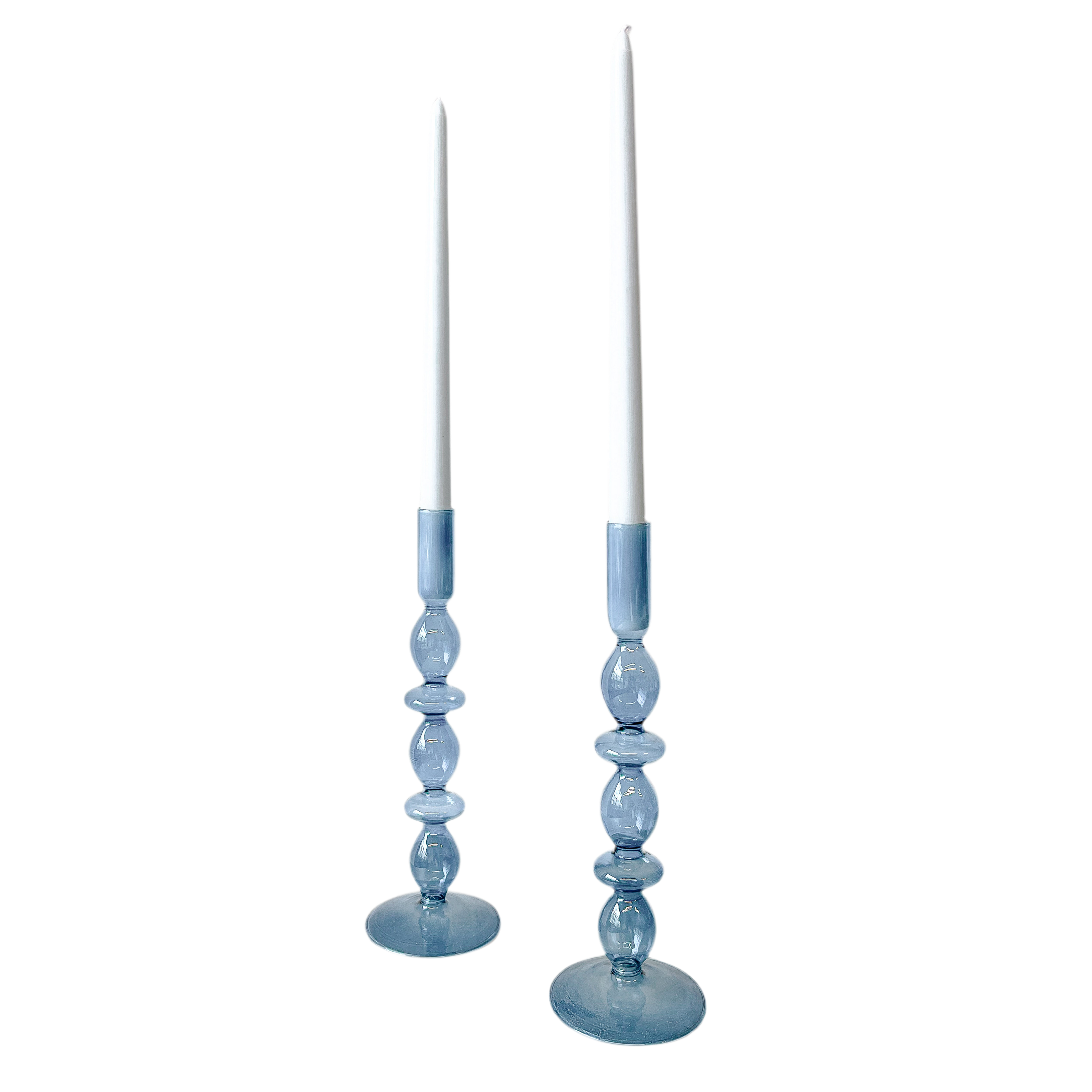 Azure Blue Glass Candle Holder | Set of Two