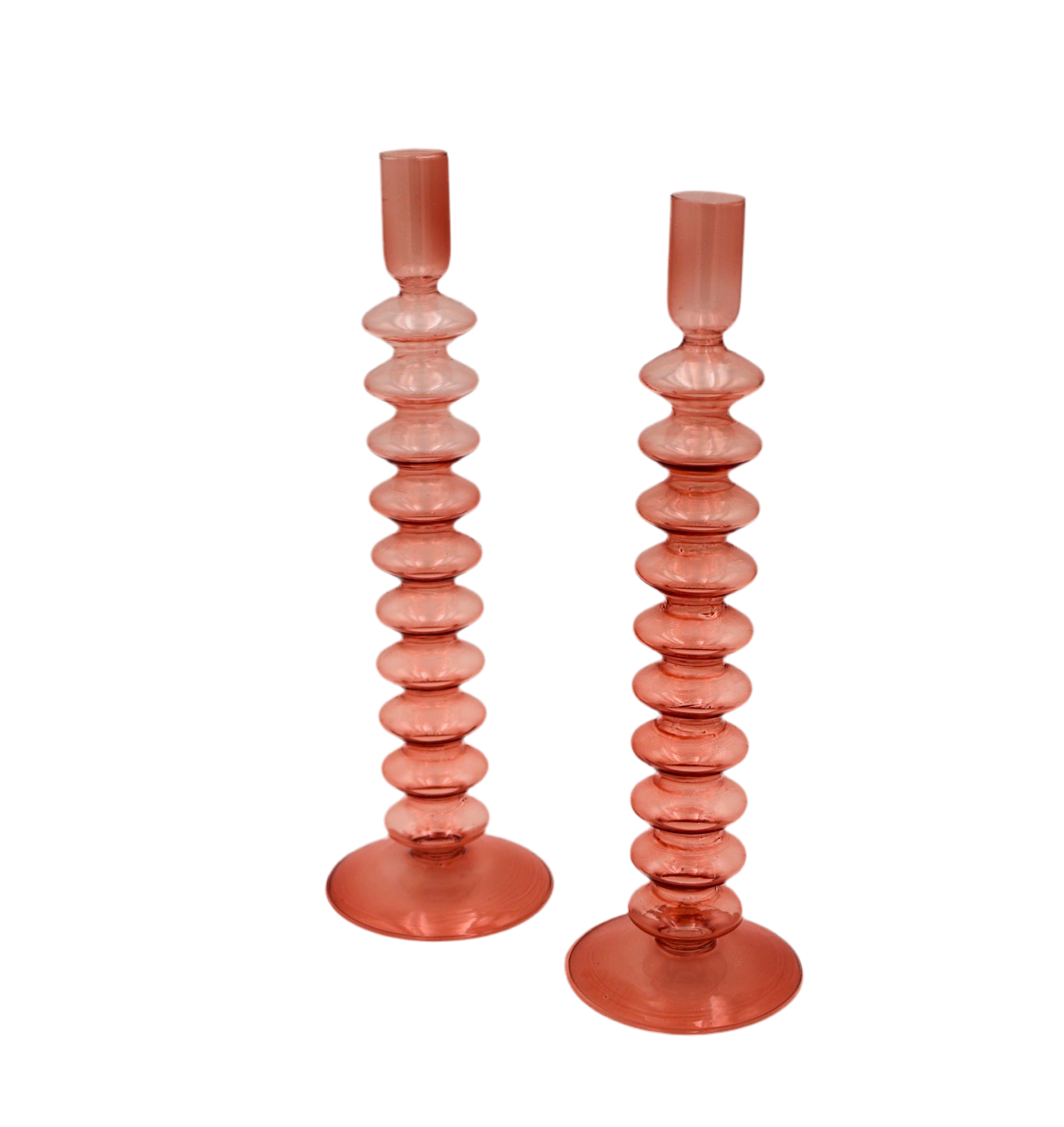 Peach Glass Candle Holder | Set of Two